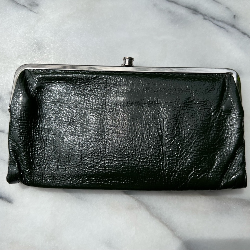 Hobo International Clutch in (Very Dark) Olive Green Patent Leather